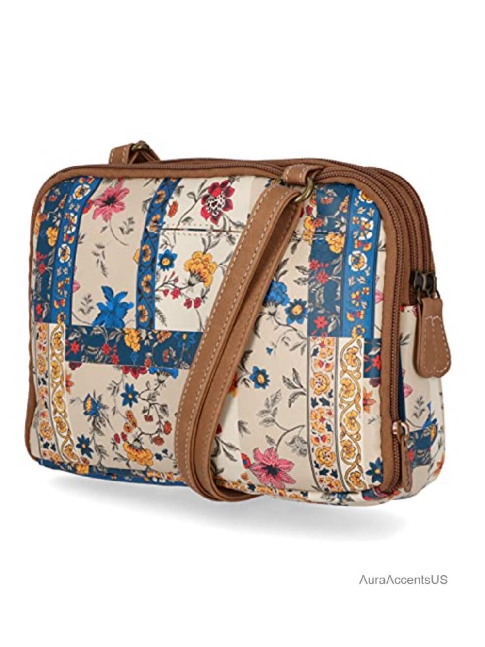 Vegan Leather Crossbody Bag Triple Zip Travel Purse Organizer - Picture 4 of 6